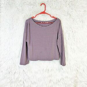 Boden Women's Purple White Striped Boat Neck Cropped Sweater Size 8